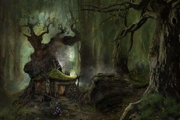 Schreckliche Hütte im dunklen Wald