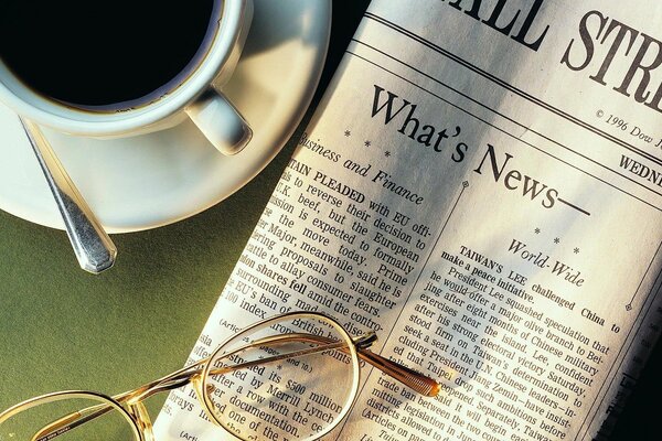 Morning coffee and news newspaper