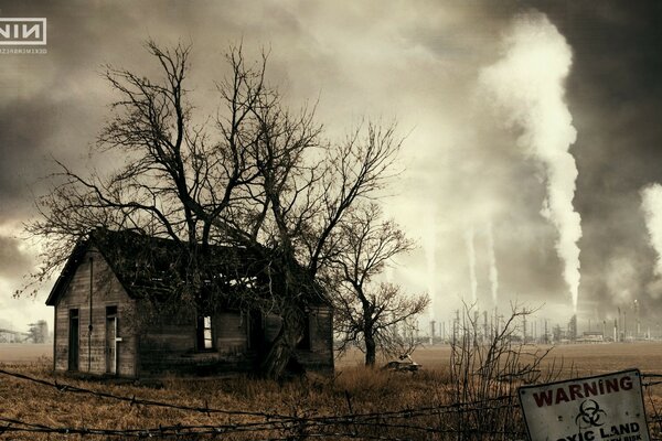 A creepy abandoned house in the midst of desolation