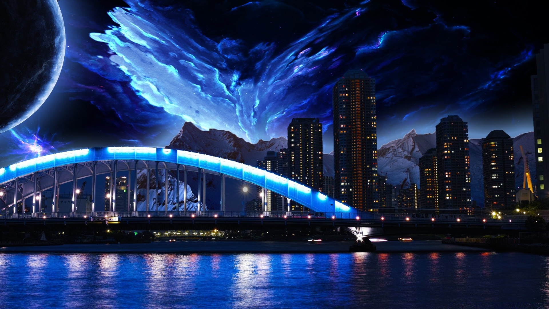 creativo viajes ciudad crepúsculo noche puente arquitectura agua iluminación casa luz río ciudad cielo centro de la ciudad sistema de transporte urbano negocio finanzas tráfico rascacielos