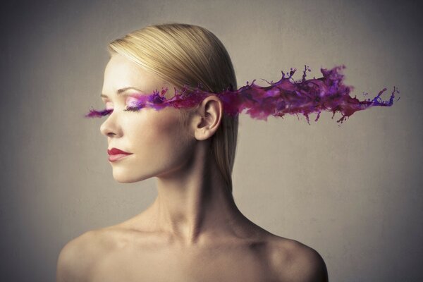 Portrait of a young girl with purple shadows