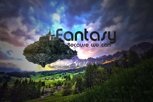 Fantasy creative, settlement among hills and forests