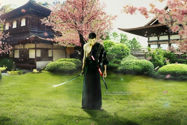 A man standing in a garden with beautiful trees