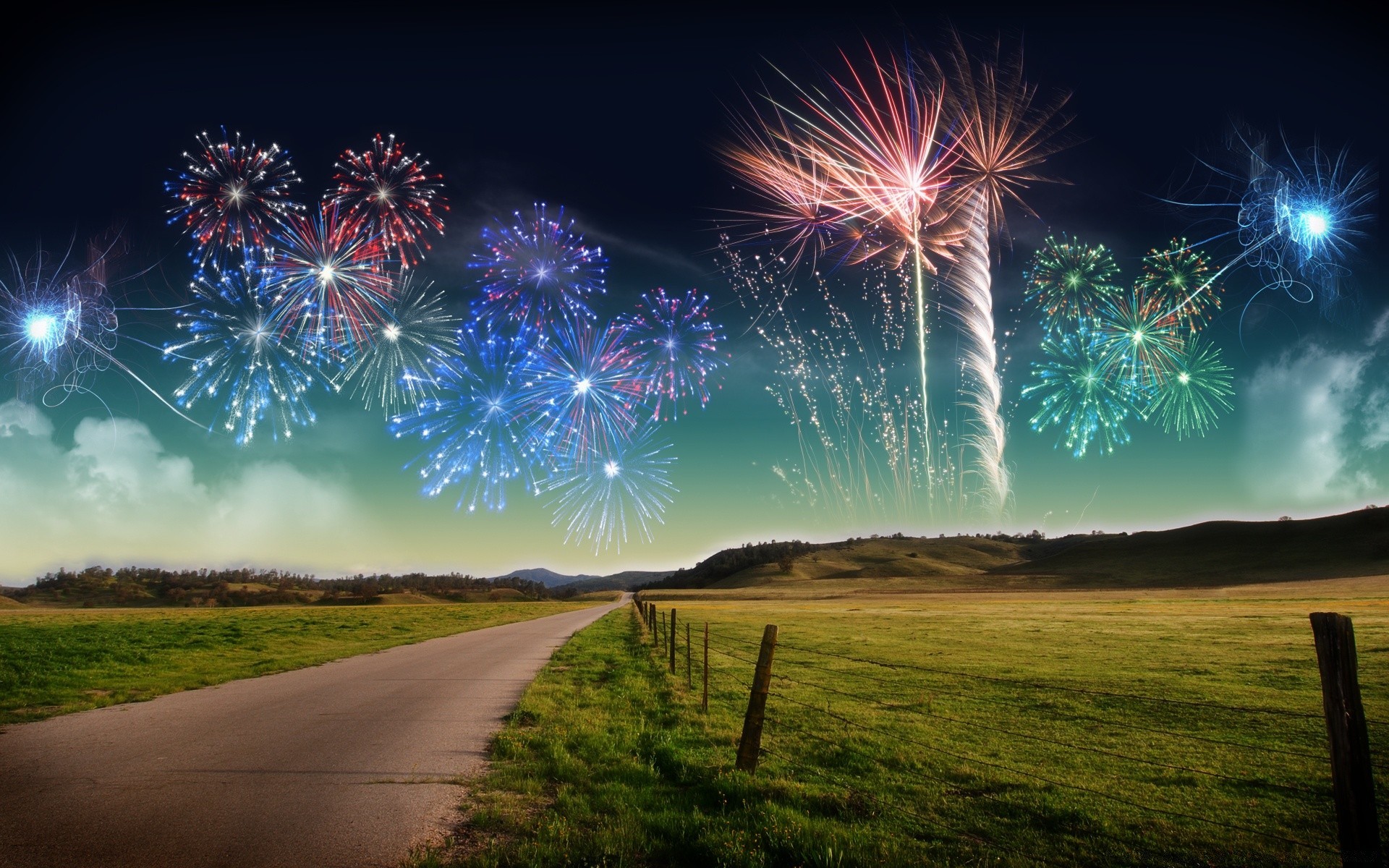 creative sky light grass bright nature fireworks