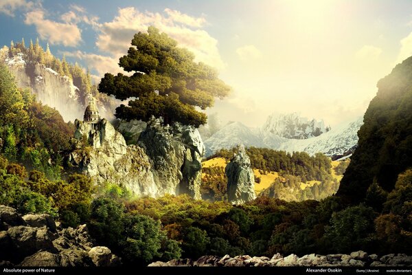 Bella natura in montagna su uno sfondo di cielo nuvoloso