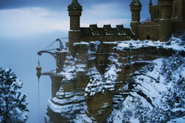 Castillo de invierno en la noche