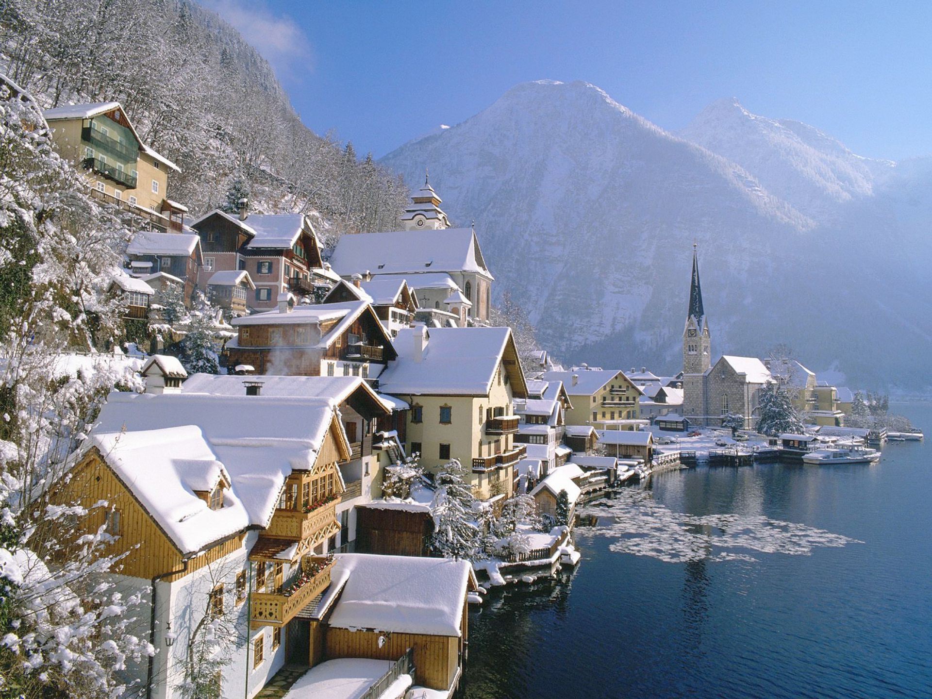 città neve inverno viaggi acqua all aperto casa architettura paesaggio montagna cielo città casa resort freddo