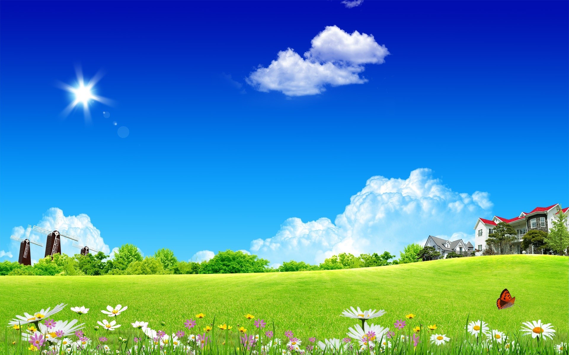 creative grass sky nature summer outdoors rural hayfield landscape flower countryside sun field lawn fair weather travel