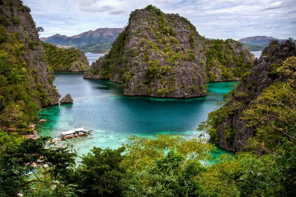 View of the mountains and the bay with the emerald color of the water