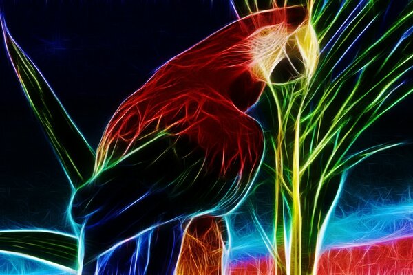 Parrot. Creative illustration of multicolored lines