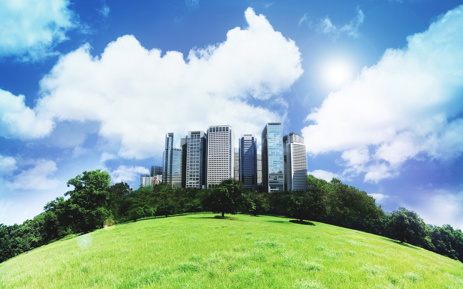 创意 天空 草 建筑 户外 旅游 夏天 树 景观 自然 日光 舞台 房子 草坪 景观 城市