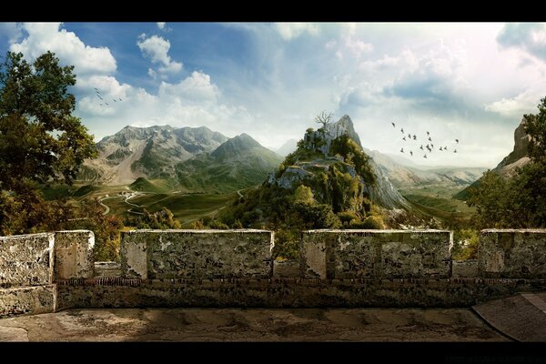 Gorgeous landscape. Ancient fence