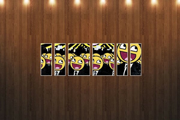 Smiley face stands painting wooden walls