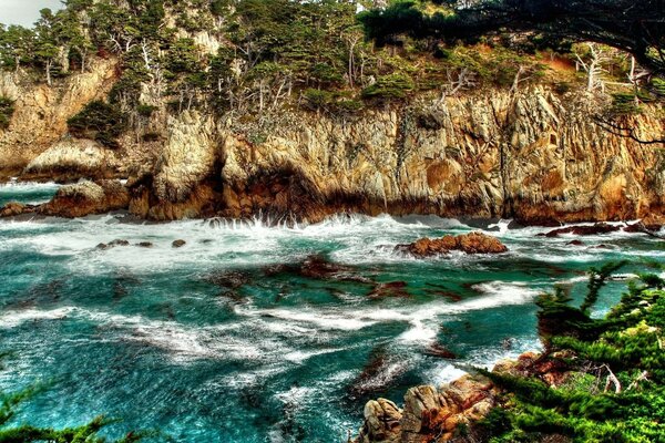 Paesaggio acquatico con rocce e Oceano