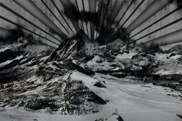 Monochrome mountain with abstraction