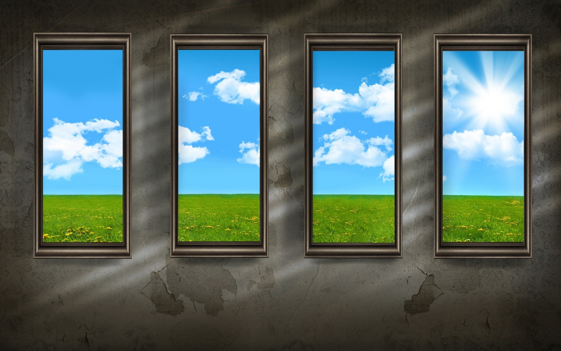 creative empty picture frame window sky wall nature landscape summer dirty freedom grass sunset cloud sun