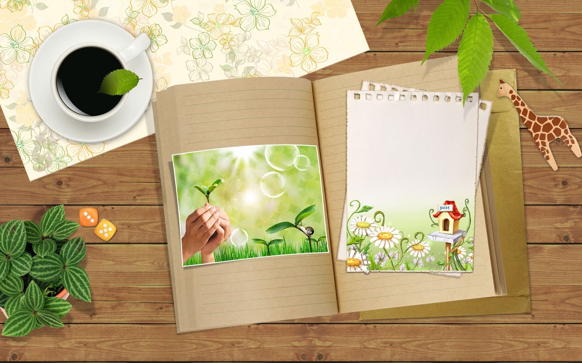 creative bois feuille en bois fleur nature papier flore table