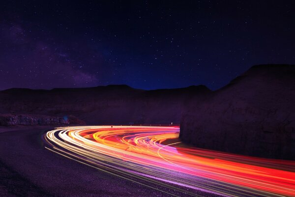 Glowing highway at nightfall