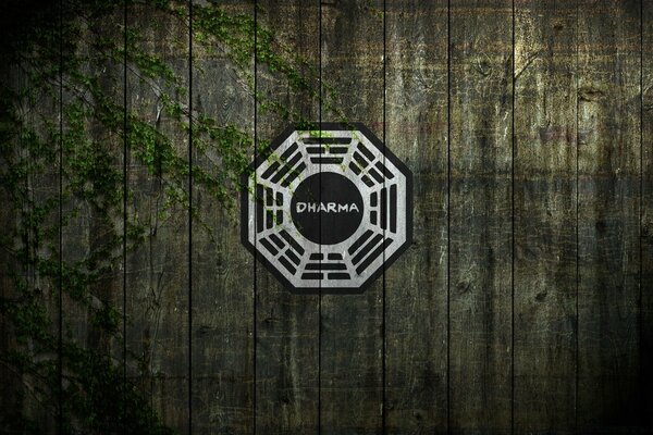 Логотип Dharma на дерев яній стіні