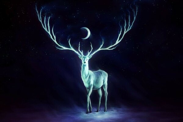 Dark background with moon and deer