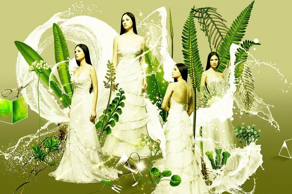 Cuatro encantadoras novias con vestidos blancos