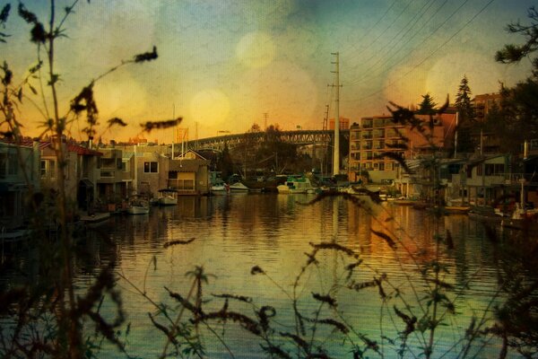 Reflections of the city in the water. Venice