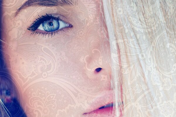 Beautiful blonde with blue eyes. Paisley Graphics