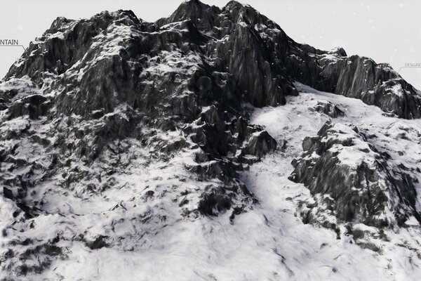 Foto in bianco e nero di una montagna nella neve