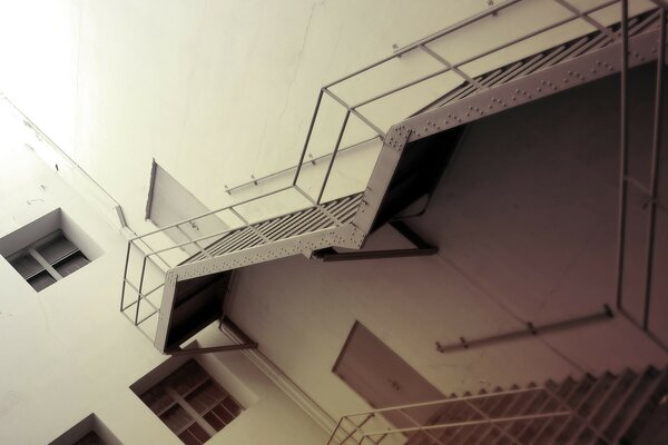 Unusual metal staircase at the building