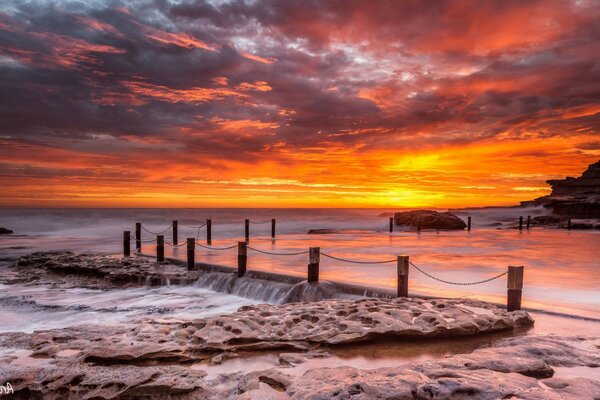 The most beautiful sunset on the seashore