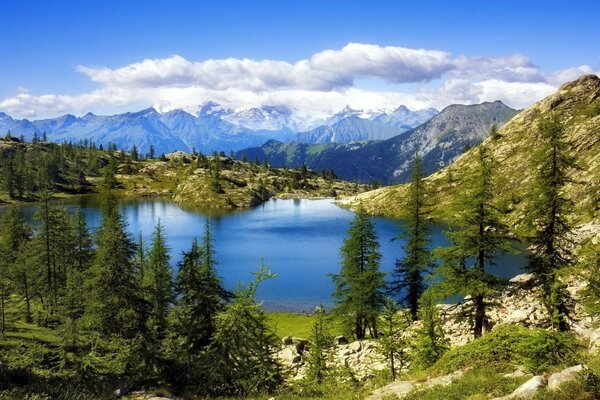 Icy transparent mountain lake