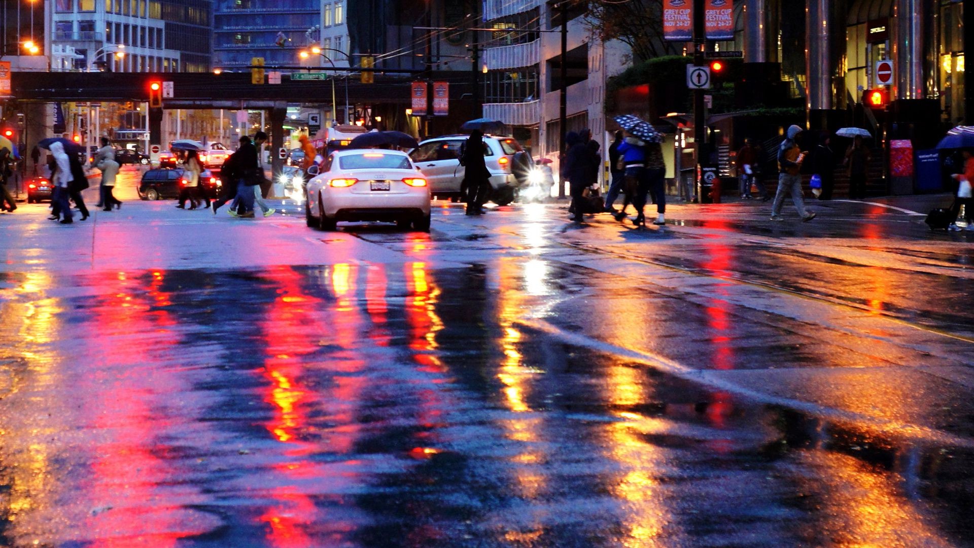 ville flou rue trafic route rush voiture urbain trafic action système de transport réflexion pluie voyage