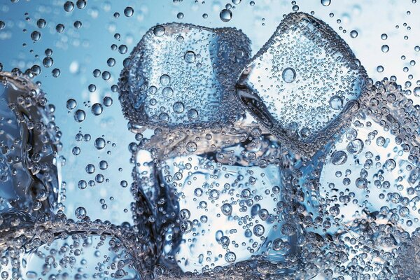 Water droplets and ice cubes