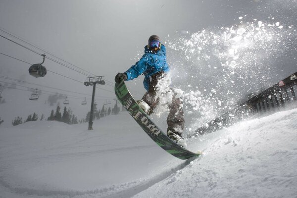 Skifahrerin fährt Snowboard