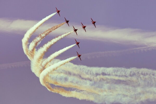 Parade of military aircraft in the sky