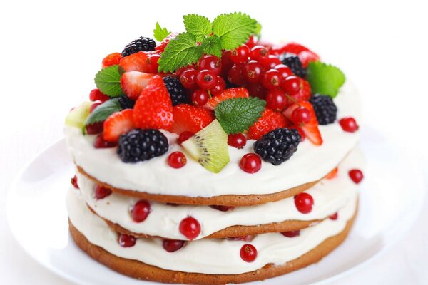 Dessert with cream and fruit