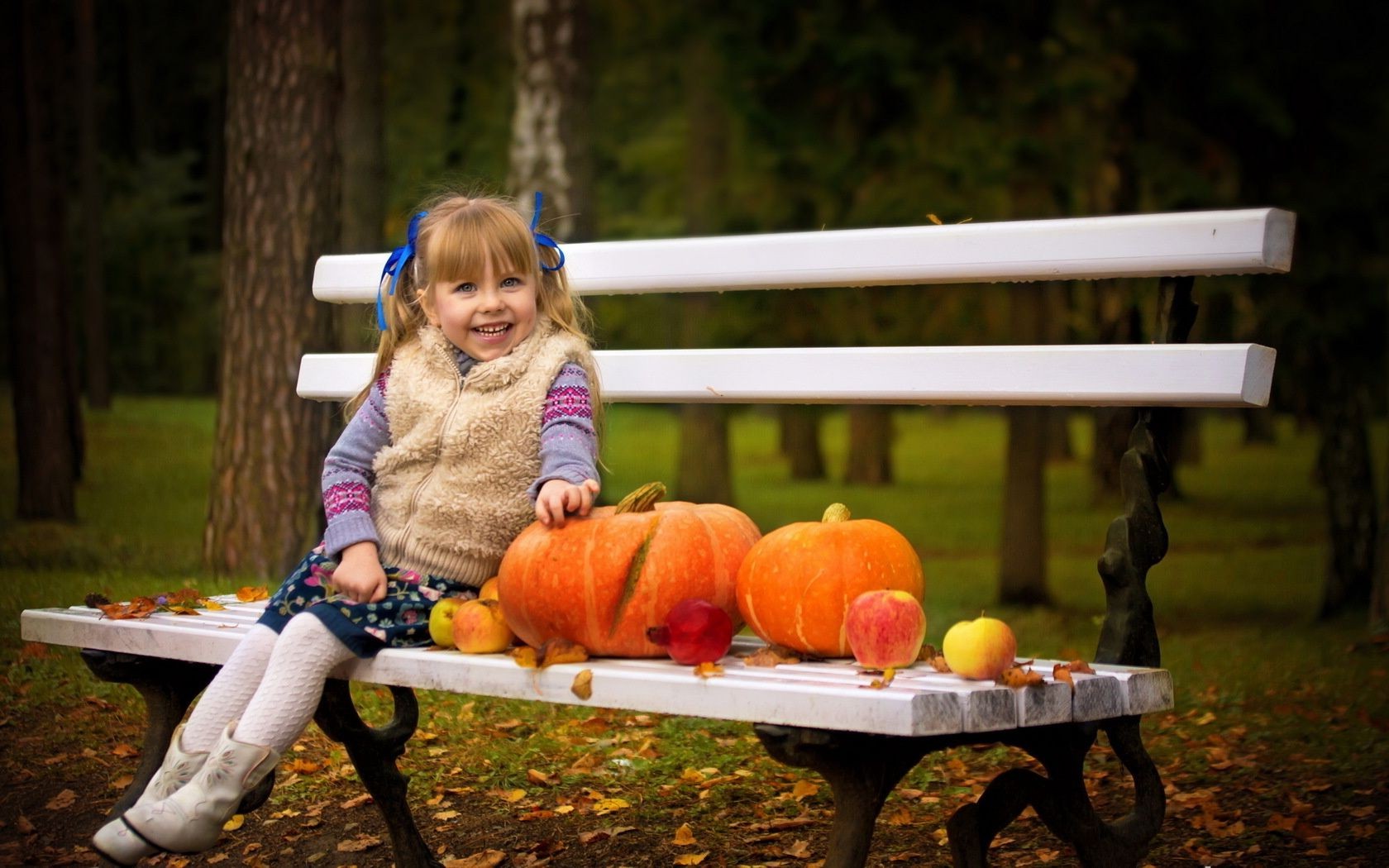 laughing children fall child outdoors girl bench park fun leisure one