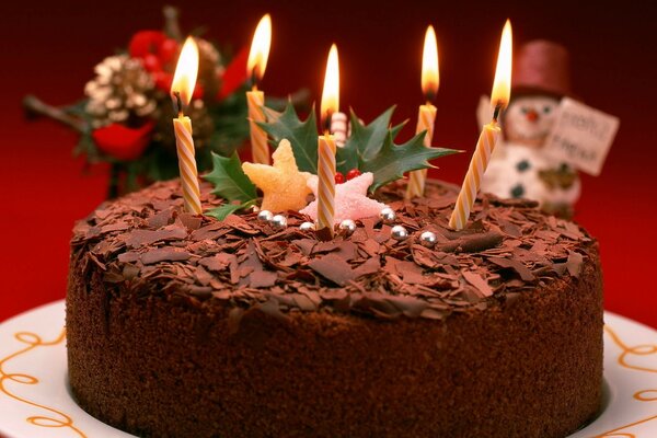 Birthday chocolate cake with five candles