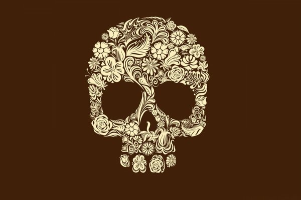 Graphic image of a skull made of flowers