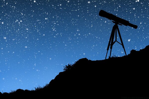 Telescope on the background of the starry night sky