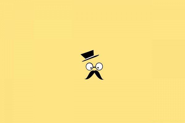 Eyes, mustache and hat on a yellow background