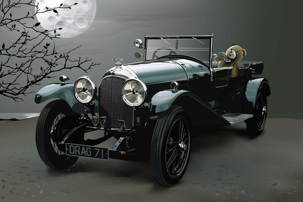 Voiture rétro debout sous la lune