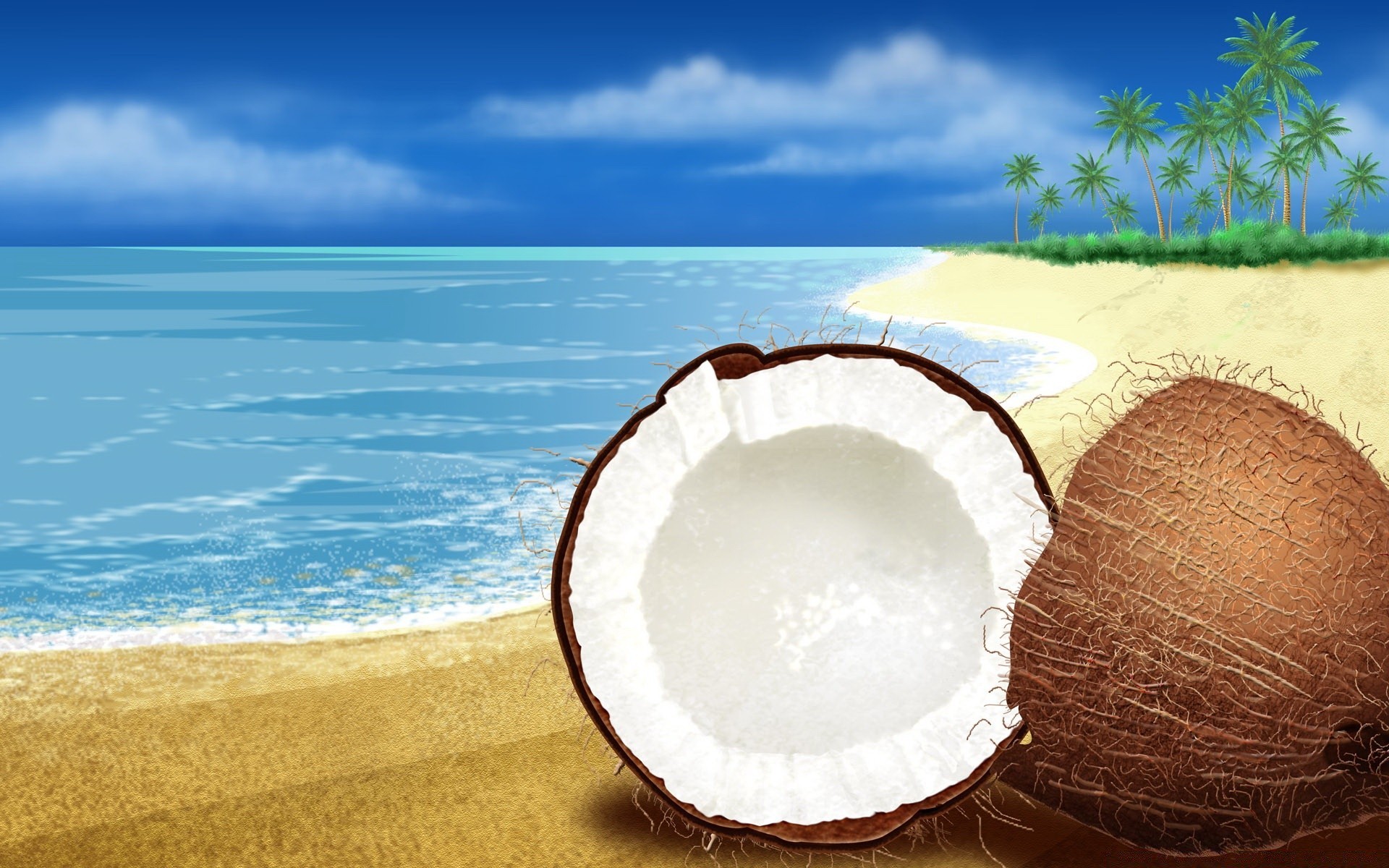 vector art coconut tropical beach sand seashore sea ocean vacation summer sky nature relaxation water travel island exotic resort paradise palm