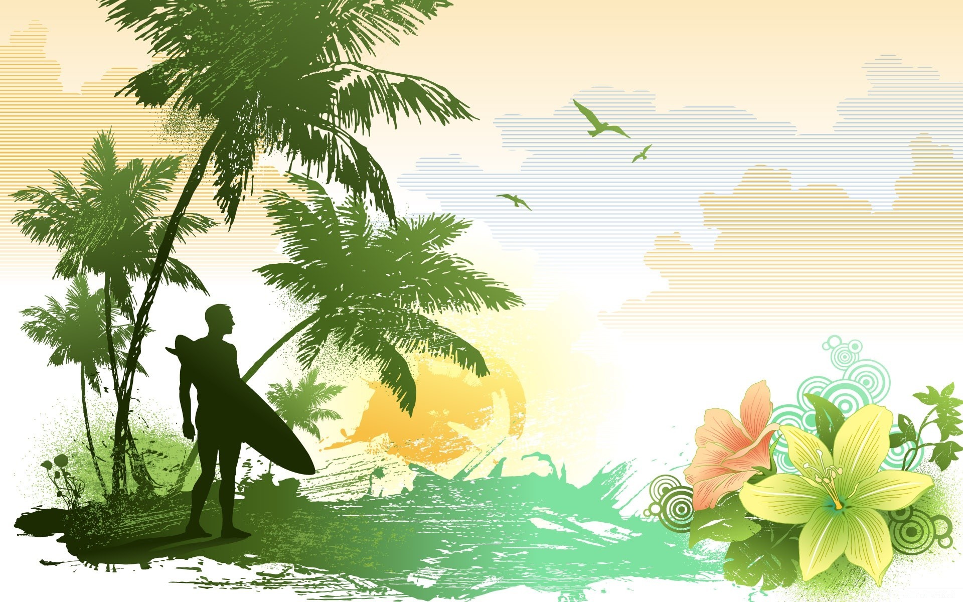 graphisme vectoriel plage arbre tropical été eau nature illustration paume paysage bureau feuille vecteur soleil mer voyage silhouette vacances belle île station