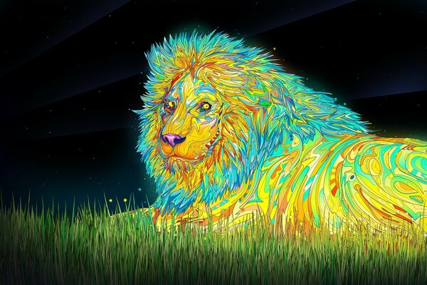 Lion sur l herbe. Graphique vectoriel