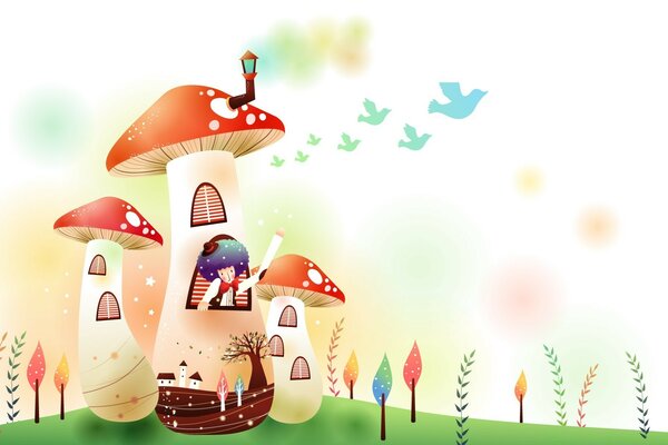 A boy in a mushroom-shaped house