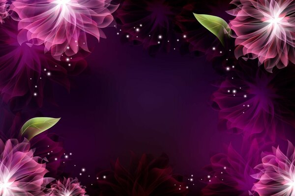 Purple background. Bright flowers