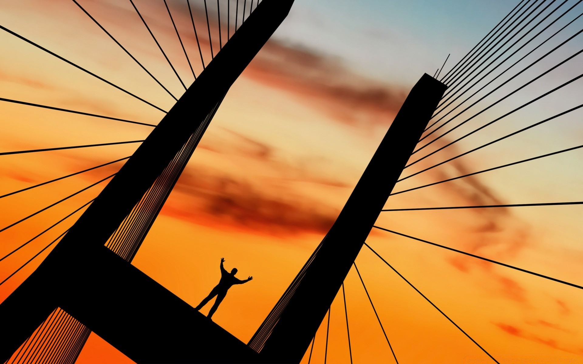 gráficos vectoriales cielo arquitectura puesta de sol ciudad viajes monocromo acero puente