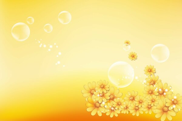 Yellow flowers on a yellow background. Graphics