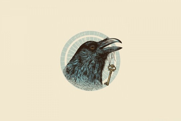 Image of a raven holding a key in its beak